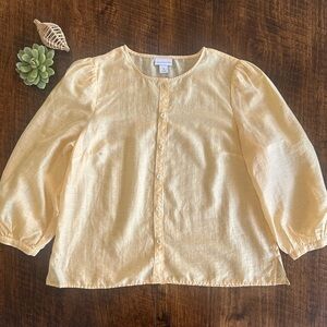 Liz Claiborne | Linen Blend Butter Yellow Button Down Blouse, Size M